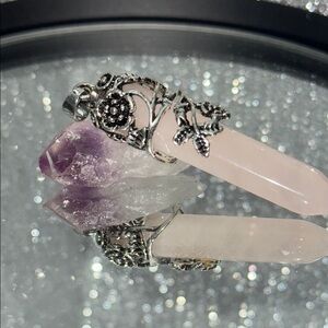 Silver and Pink Crystal Pendant Necklace